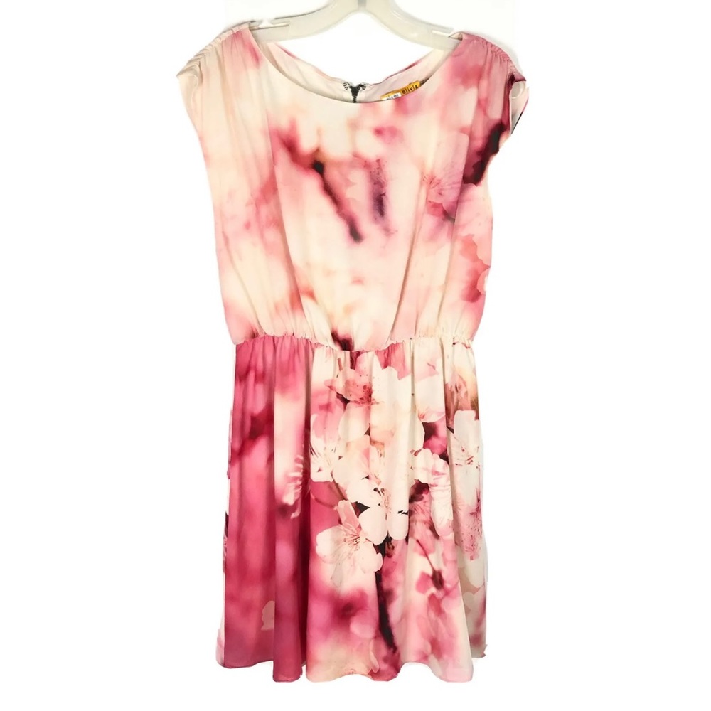 pink watercolor floral silk sleeveless dress only wore a few times